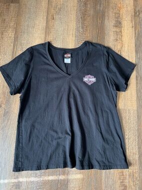 Harley-Davidson Black V-Neck Tee with Pink Logo